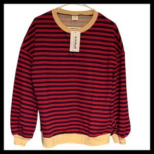 NWT Kikibell Red Navy Stripe Lounge Set Sweatshirt Pants Size S
